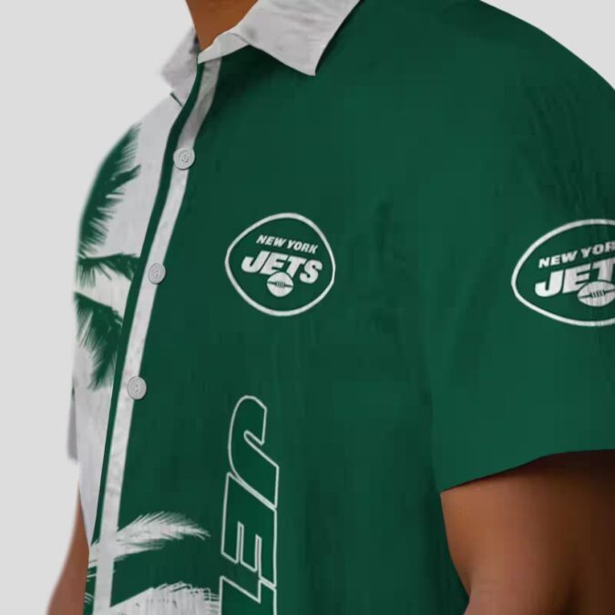 New York Jets Aloha Green White Shirt - Palm Tree Summer Hawaiian Style