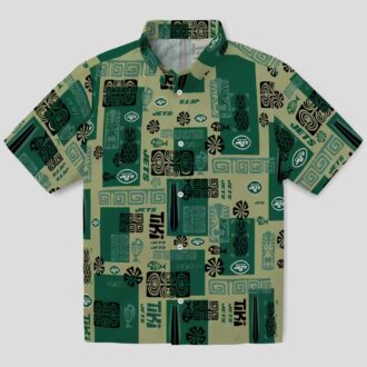 New York Jets Aloha Shirt, Green Tribal Pattern Hawaiian Shirt for Men