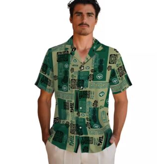 New York Jets Aloha Shirt, Green Tribal Pattern Hawaiian Shirt for Men