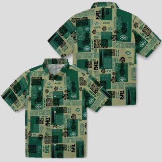 New York Jets Aloha Shirt, Green Tribal Pattern Hawaiian Shirt for Men