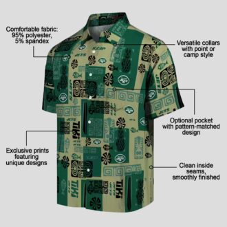 New York Jets Aloha Shirt, Green Tribal Pattern Hawaiian Shirt for Men