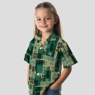 New York Jets Aloha Shirt, Green Tribal Pattern Hawaiian Shirt for Men