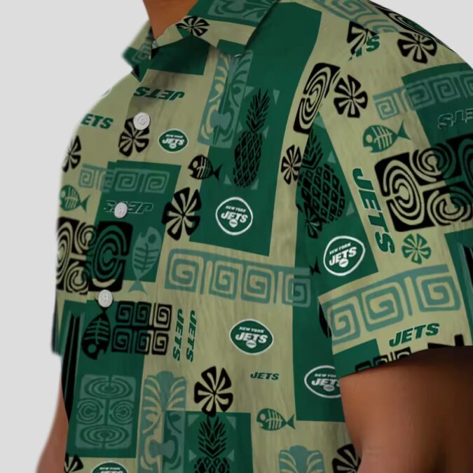 New York Jets Aloha Shirt, Green Tribal Pattern Hawaiian Shirt for Men