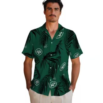 New York Jets Beach Hawaiian Shirt - Green Palm Leaf Football Fan Gift