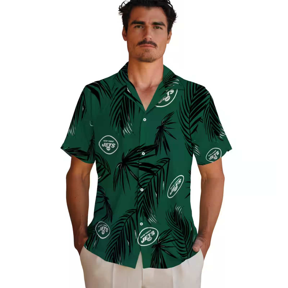New York Jets Beach Hawaiian Shirt - Green Palm Leaf Football Fan Gift