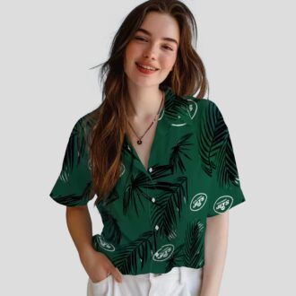 New York Jets Beach Hawaiian Shirt - Green Palm Leaf Football Fan Gift