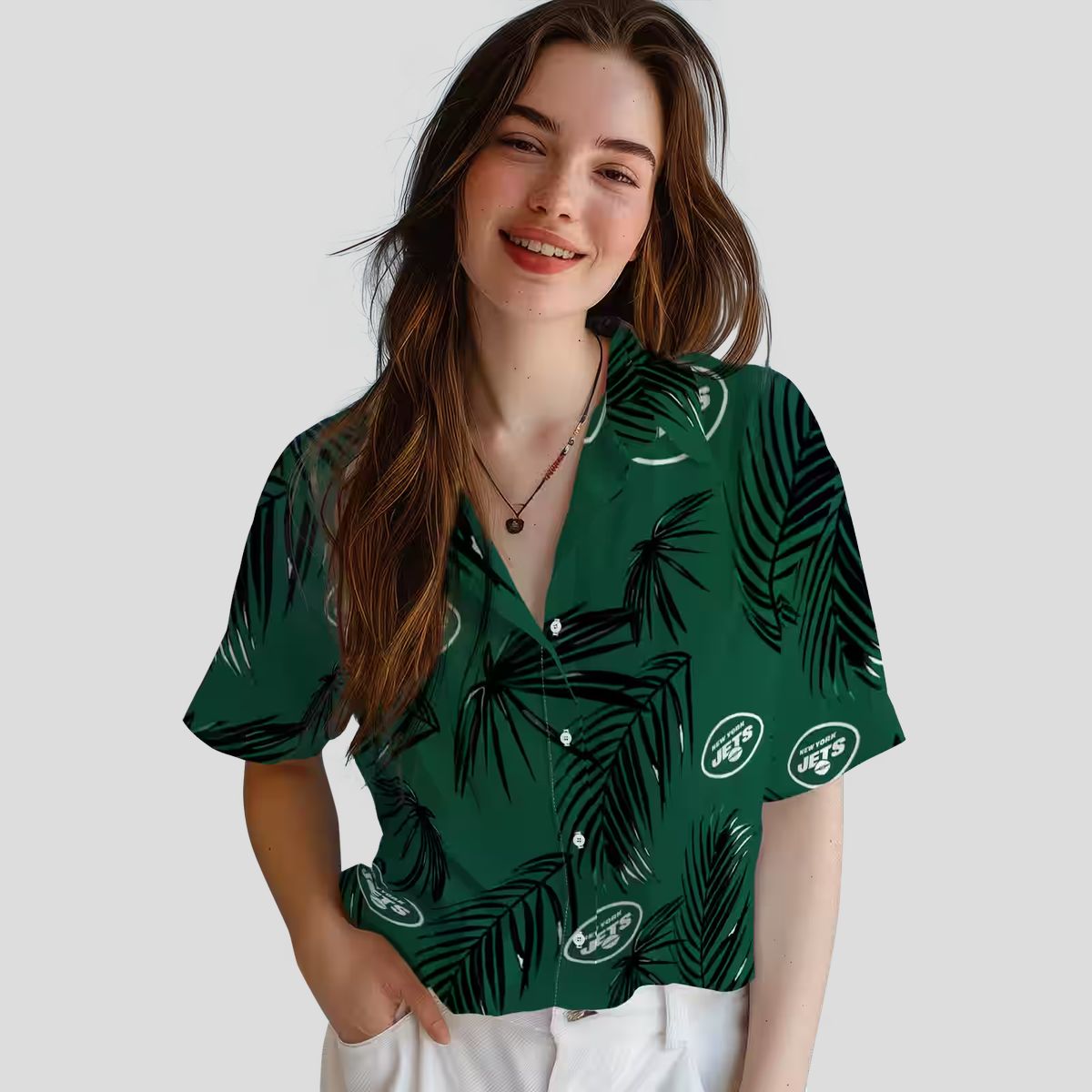 New York Jets Beach Hawaiian Shirt - Green Palm Leaf Football Fan Gift