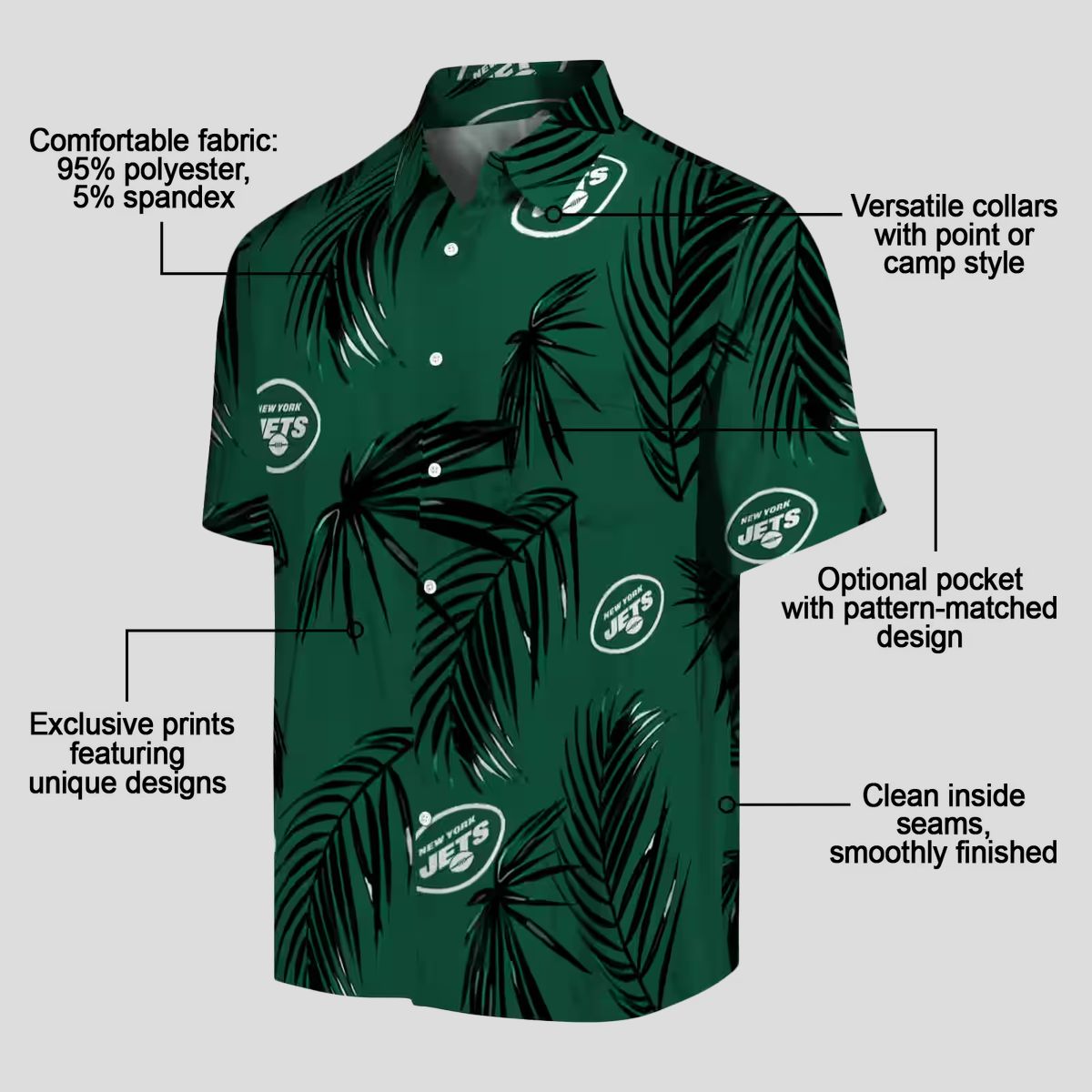 New York Jets Beach Hawaiian Shirt - Green Palm Leaf Football Fan Gift