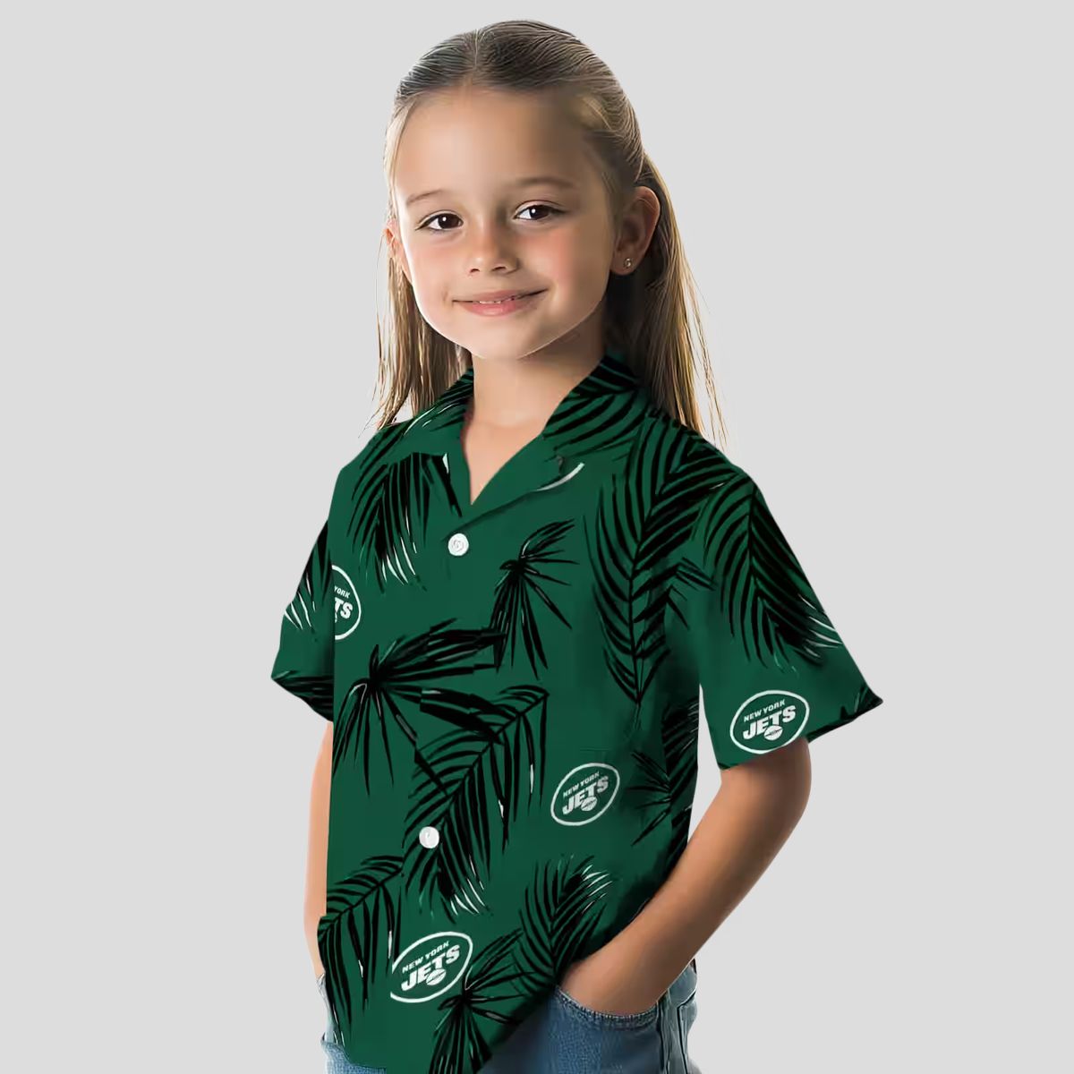 New York Jets Beach Hawaiian Shirt - Green Palm Leaf Football Fan Gift