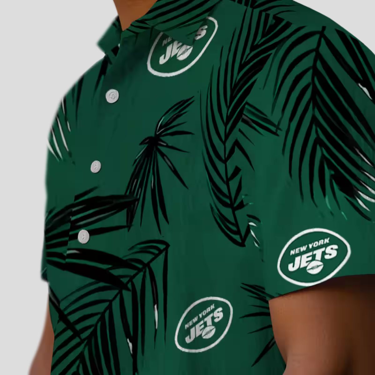 New York Jets Beach Hawaiian Shirt - Green Palm Leaf Football Fan Gift