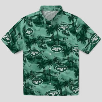 New York Jets Coastal Palms Hawaiian Shirt, Tropical Green NFL Fan Apparel