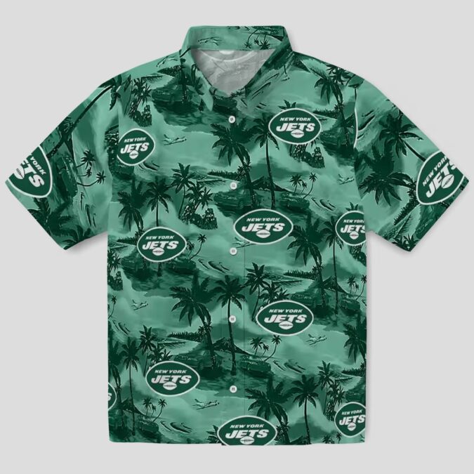 New York Jets Coastal Palms Hawaiian Shirt, Tropical Green NFL Fan Apparel