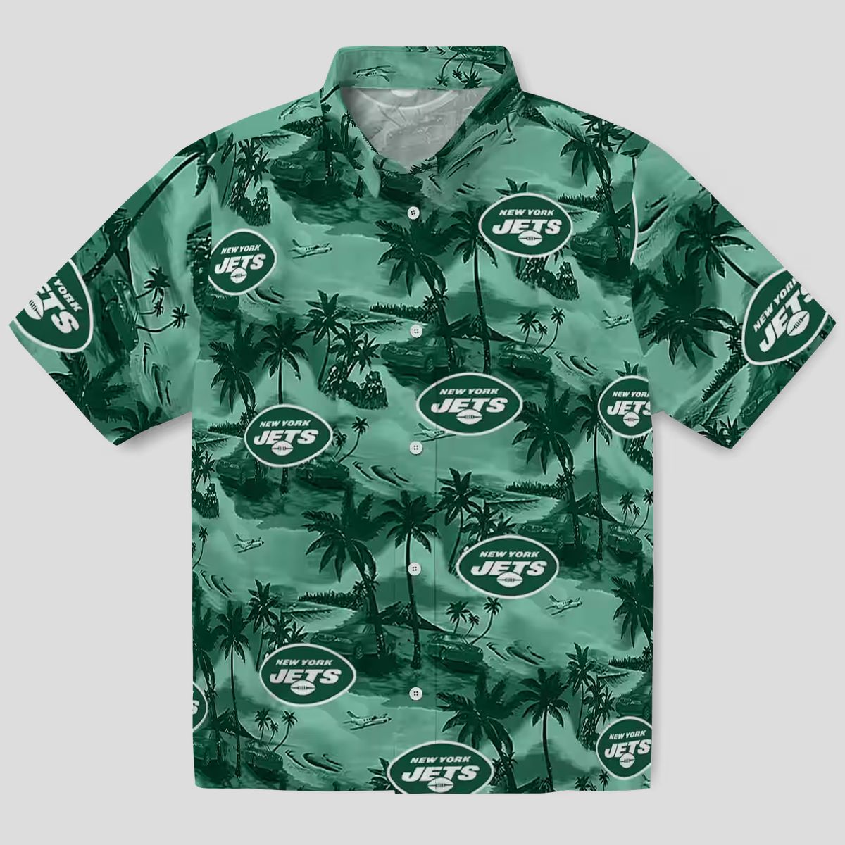 New York Jets Coastal Palms Hawaiian Shirt, Tropical Green NFL Fan Apparel