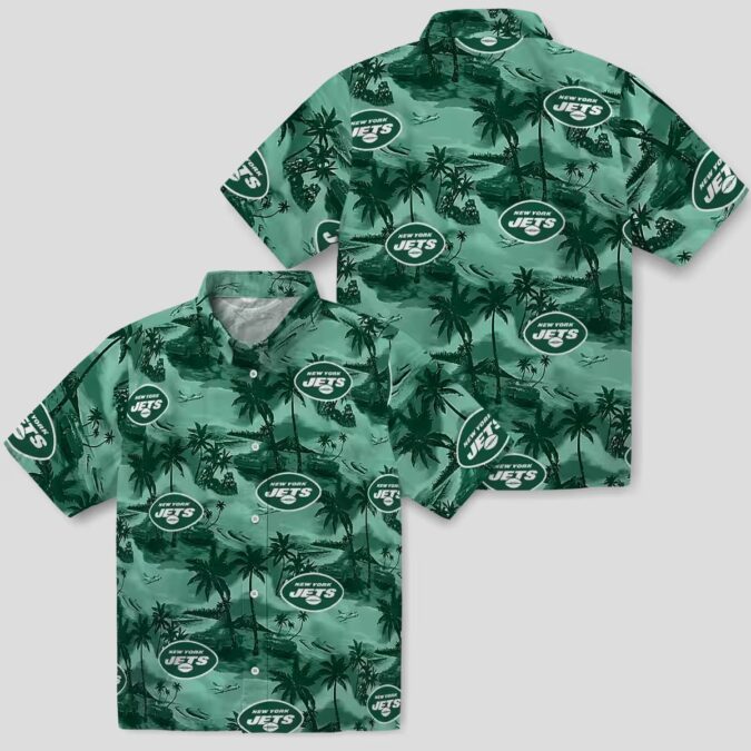New York Jets Coastal Palms Hawaiian Shirt, Tropical Green NFL Fan Apparel