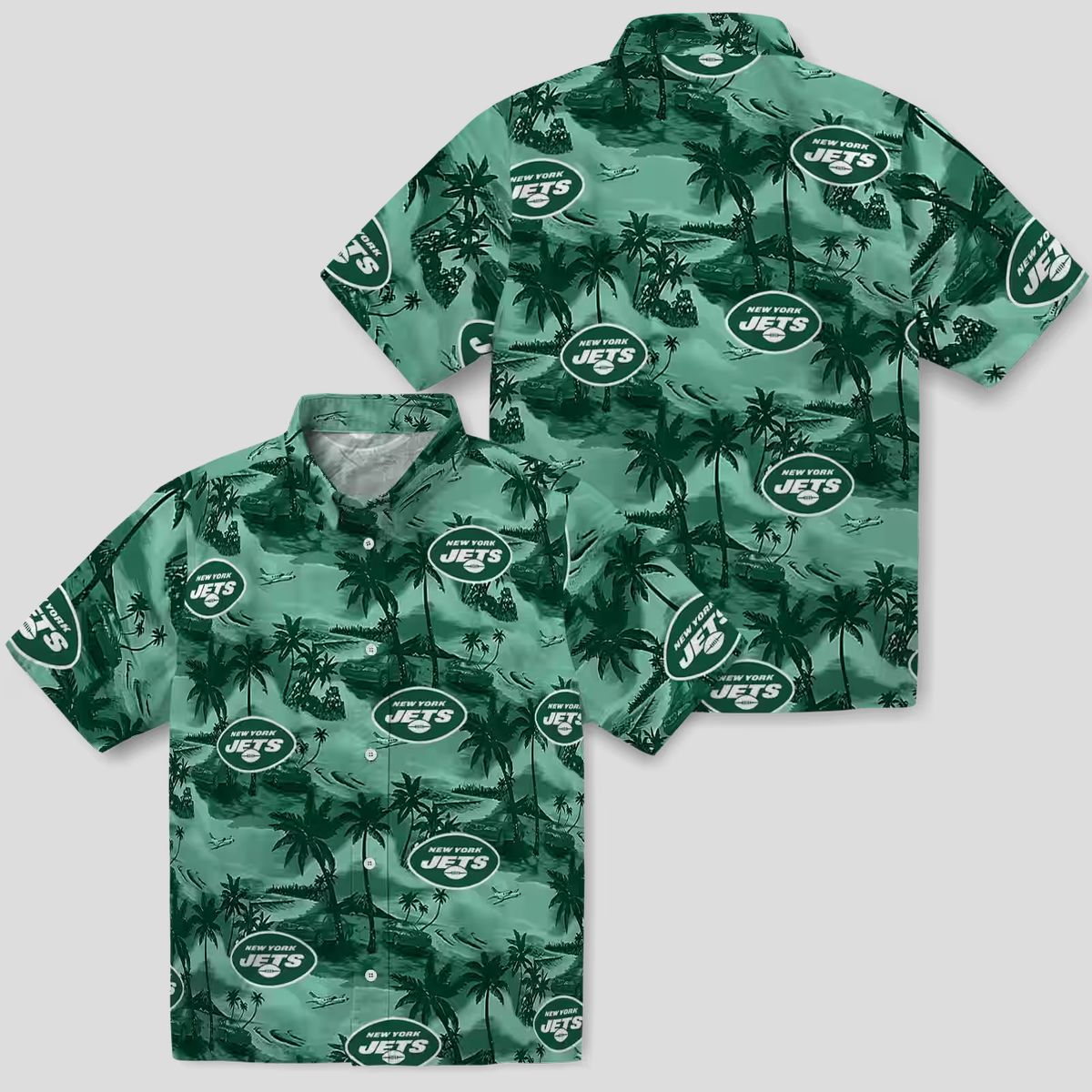 New York Jets Coastal Palms Hawaiian Shirt, Tropical Green NFL Fan Apparel