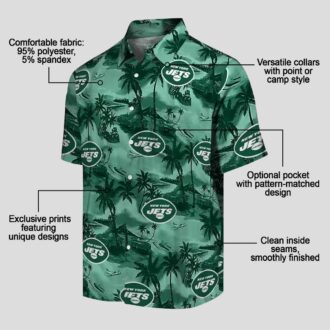 New York Jets Coastal Palms Hawaiian Shirt, Tropical Green NFL Fan Apparel