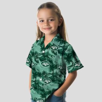 New York Jets Coastal Palms Hawaiian Shirt, Tropical Green NFL Fan Apparel
