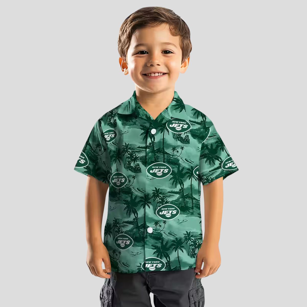 New York Jets Coastal Palms Hawaiian Shirt, Tropical Green NFL Fan Apparel