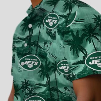 New York Jets Coastal Palms Hawaiian Shirt, Tropical Green NFL Fan Apparel