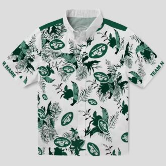 New York Jets Custom Hawaiian Shirt, Tropical Botanical Green & White NFL Design