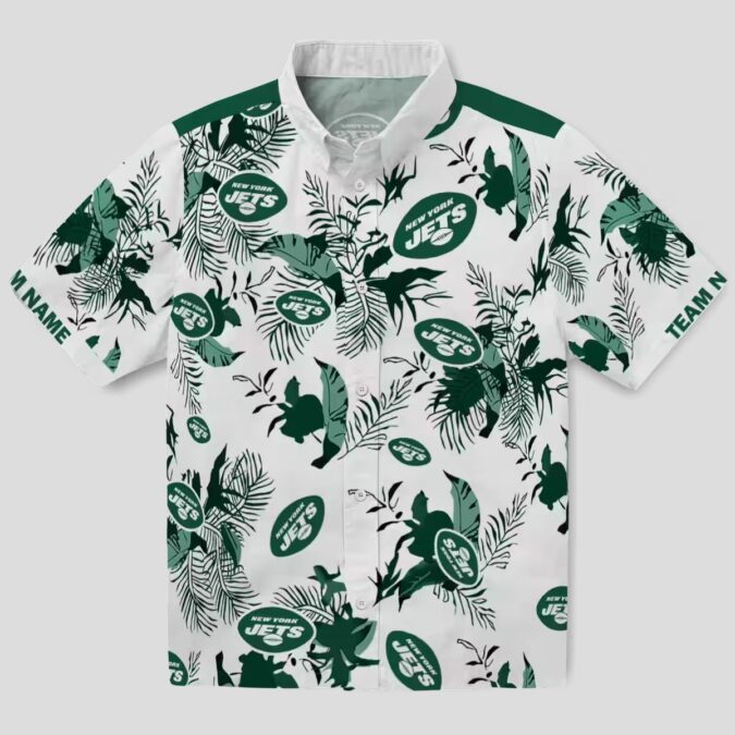 New York Jets Custom Hawaiian Shirt, Tropical Botanical Green & White NFL Design