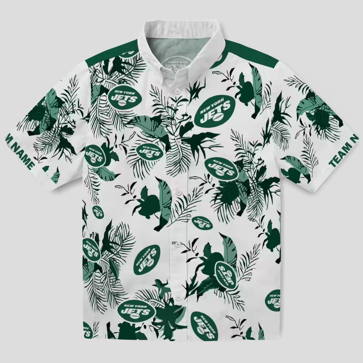 New York Jets Custom Hawaiian Shirt, Tropical Botanical Green & White NFL Design