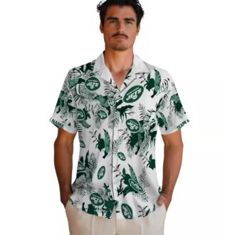 New York Jets Custom Hawaiian Shirt, Tropical Botanical Green & White NFL Design