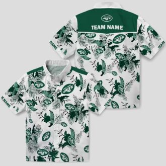 New York Jets Custom Hawaiian Shirt, Tropical Botanical Green & White NFL Design