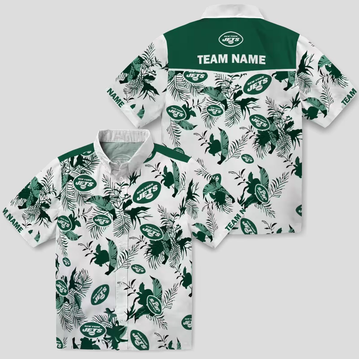New York Jets Custom Hawaiian Shirt, Tropical Botanical Green & White NFL Design