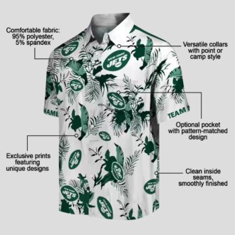 New York Jets Custom Hawaiian Shirt, Tropical Botanical Green & White NFL Design
