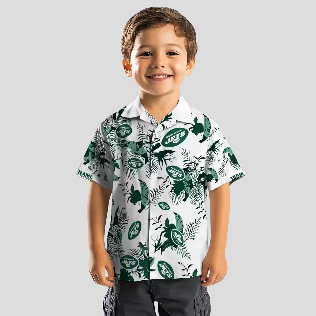 New York Jets Custom Hawaiian Shirt, Tropical Botanical Green & White NFL Design
