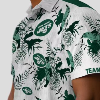New York Jets Custom Hawaiian Shirt, Tropical Botanical Green & White NFL Design