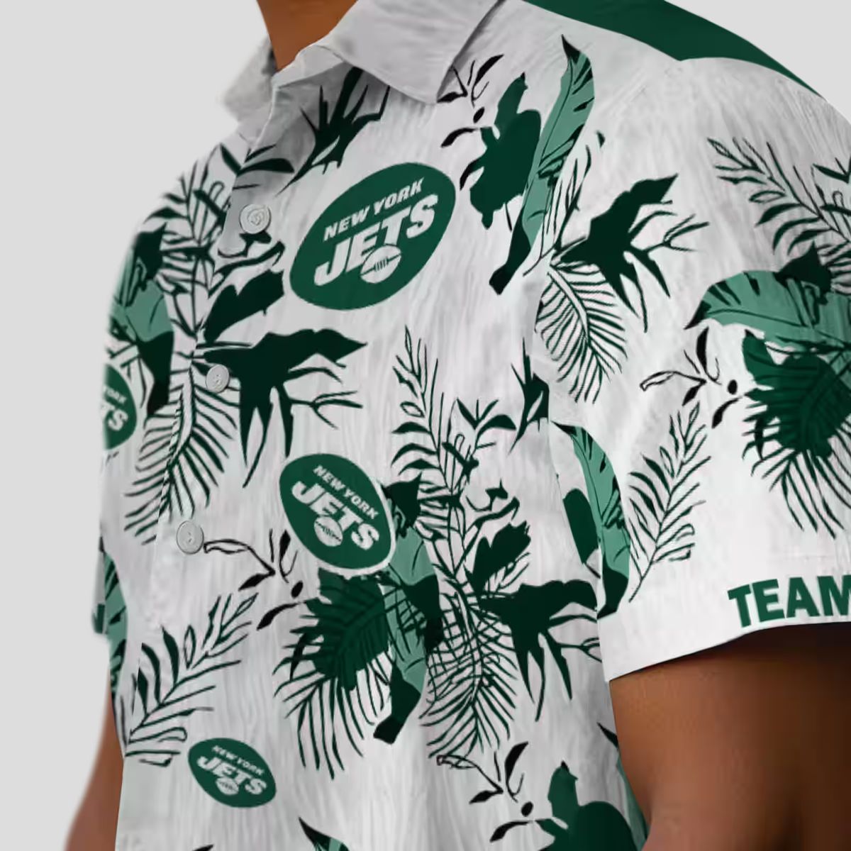 New York Jets Custom Hawaiian Shirt, Tropical Botanical Green & White NFL Design