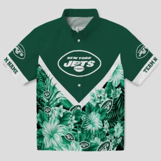 New York Jets Floral Chevron Hawaiian Shirt, Personalized Beach NFL Fan Apparel
