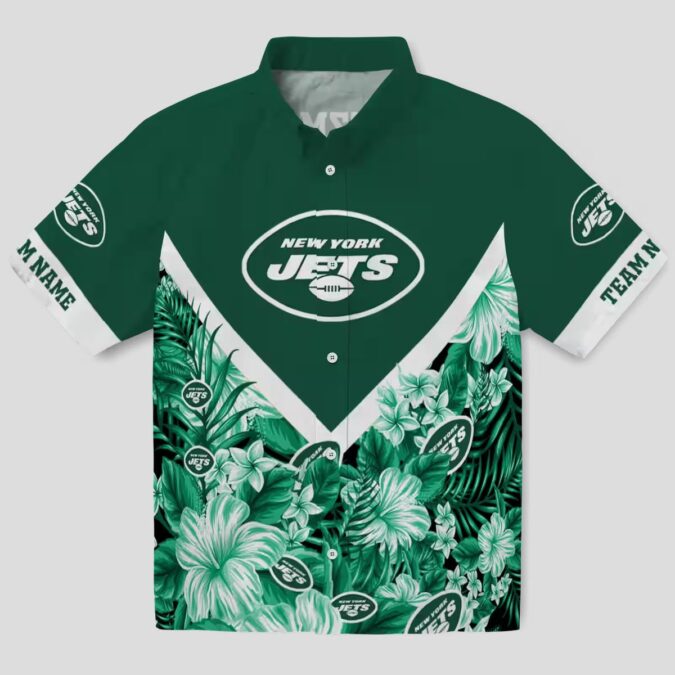 New York Jets Floral Chevron Hawaiian Shirt, Personalized Beach NFL Fan Apparel