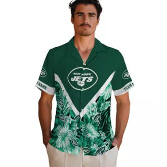 New York Jets Floral Chevron Hawaiian Shirt, Personalized Beach NFL Fan Apparel