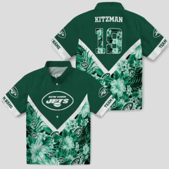 New York Jets Floral Chevron Hawaiian Shirt, Personalized Beach NFL Fan Apparel