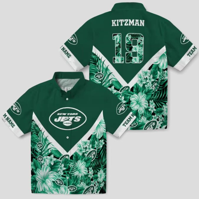 New York Jets Floral Chevron Hawaiian Shirt, Personalized Beach NFL Fan Apparel