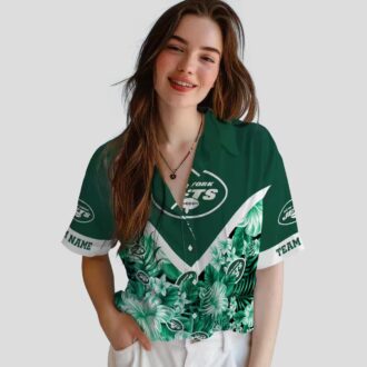 New York Jets Floral Chevron Hawaiian Shirt, Personalized Beach NFL Fan Apparel