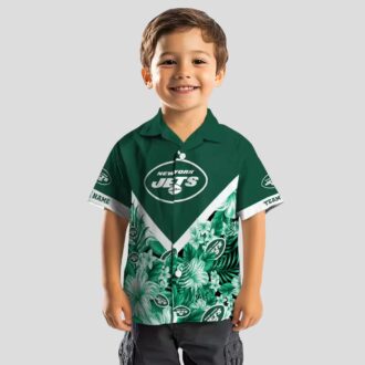 New York Jets Floral Chevron Hawaiian Shirt, Personalized Beach NFL Fan Apparel