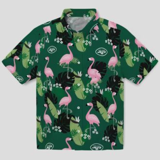 New York Jets Floral Green Hawaiian Shirt, Palm & Flamingo Tropical NFL Outfit