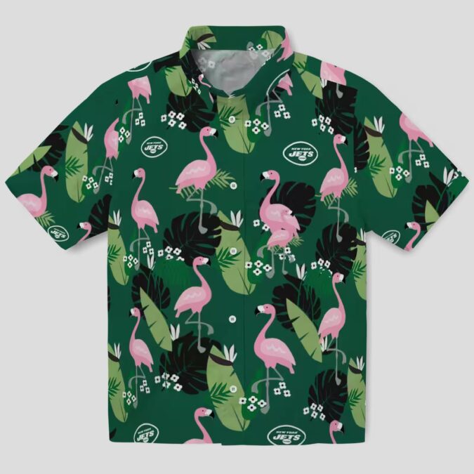 New York Jets Floral Green Hawaiian Shirt, Palm & Flamingo Tropical NFL Outfit