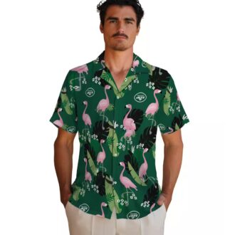 New York Jets Floral Green Hawaiian Shirt, Palm & Flamingo Tropical NFL Outfit