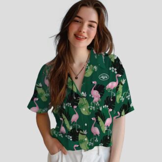 New York Jets Floral Green Hawaiian Shirt, Palm & Flamingo Tropical NFL Outfit
