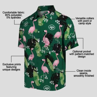 New York Jets Floral Green Hawaiian Shirt, Palm & Flamingo Tropical NFL Outfit