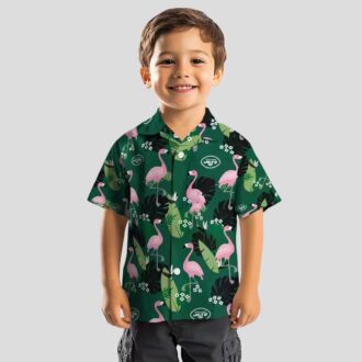 New York Jets Floral Green Hawaiian Shirt, Palm & Flamingo Tropical NFL Outfit