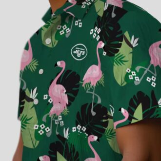 New York Jets Floral Green Hawaiian Shirt, Palm & Flamingo Tropical NFL Outfit