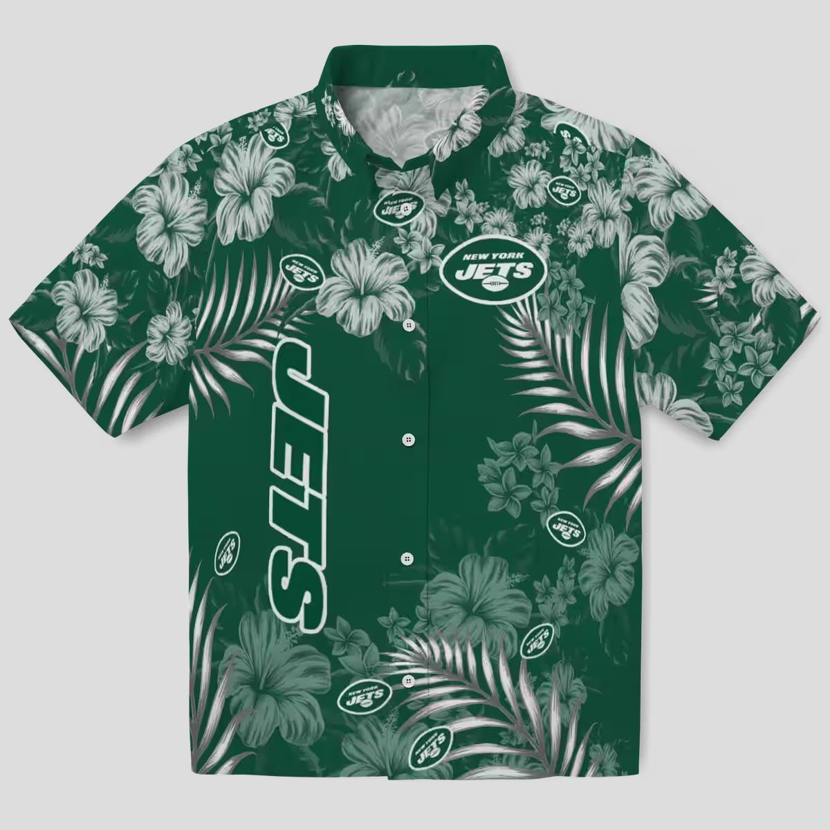 New York Jets Floral Hawaiian Shirt, Summer Hibiscus Print Football Fan Outfit