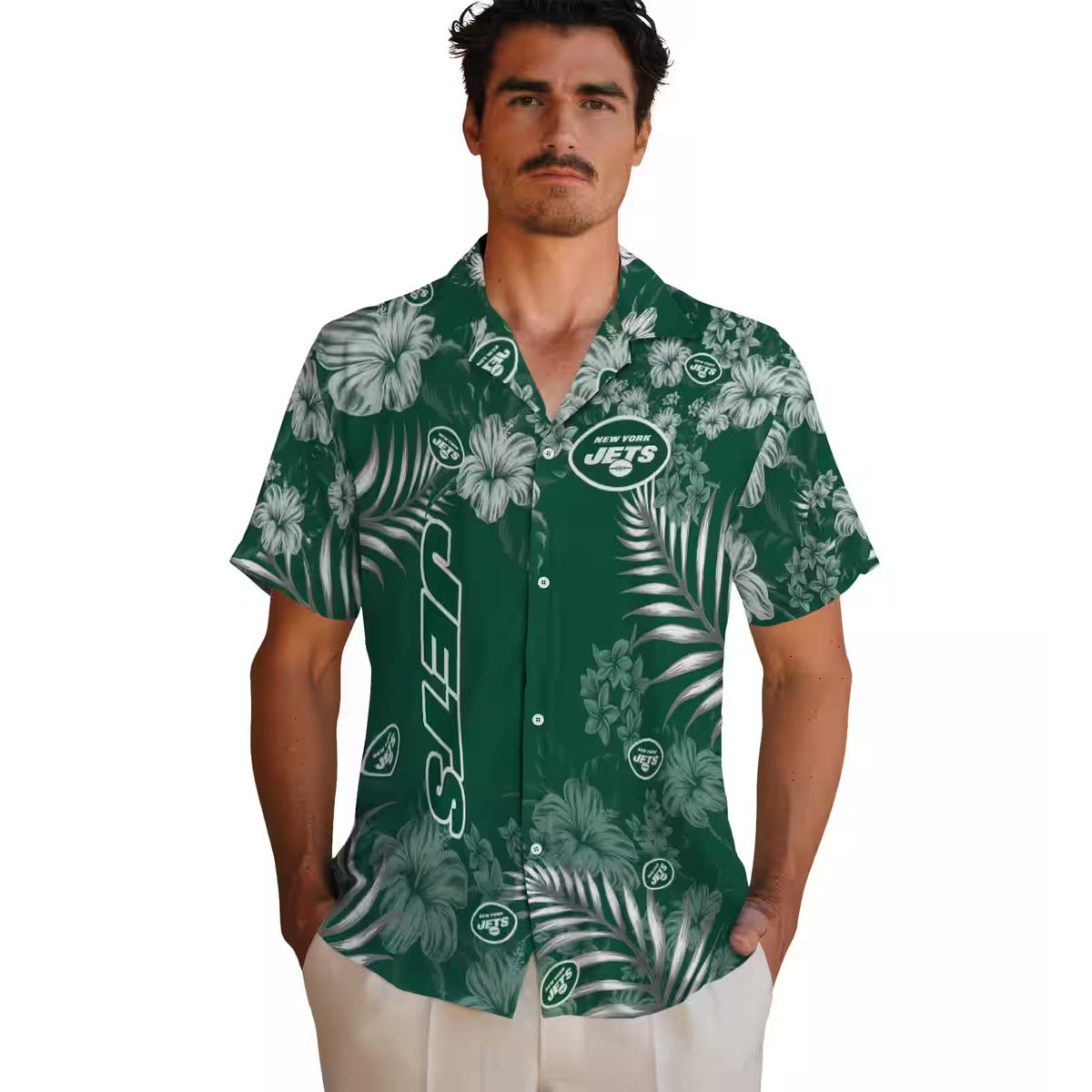 New York Jets Floral Hawaiian Shirt, Summer Hibiscus Print Football Fan Outfit