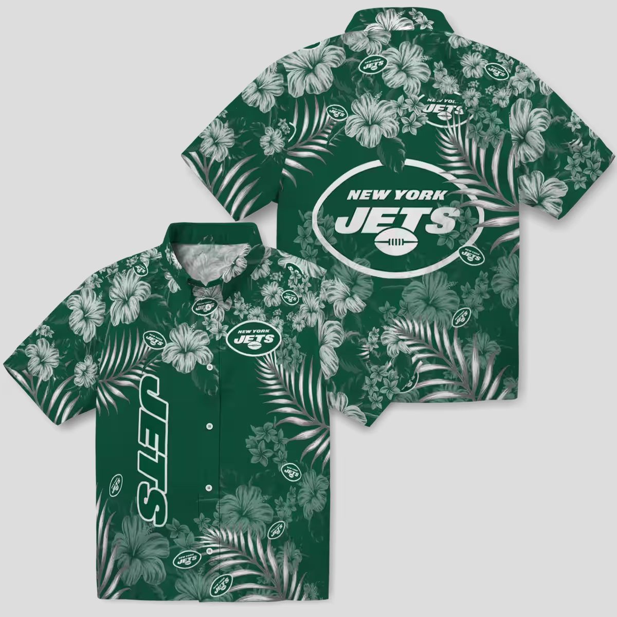New York Jets Floral Hawaiian Shirt, Summer Hibiscus Print Football Fan Outfit